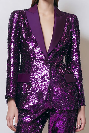 paillettes scintillantes violet foncé 2 pièces femmes bal costumes avec poches